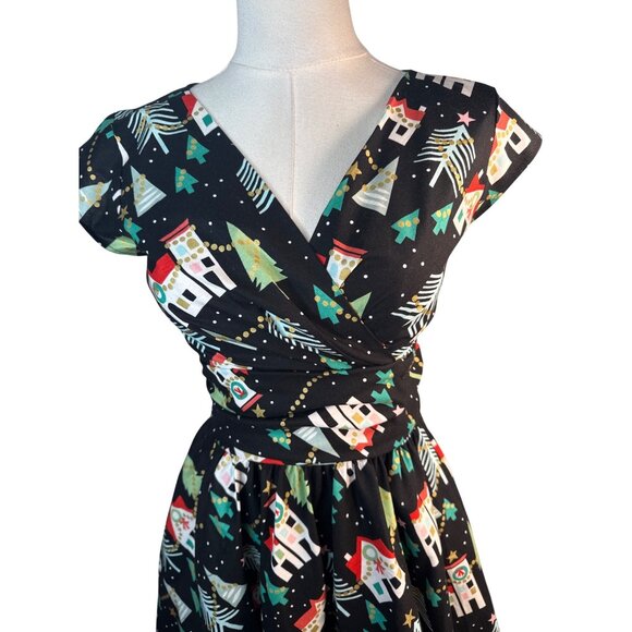 Retrolicious XS Christmas Village Party Dress Cotton Black NWT - Picture 9 of 14